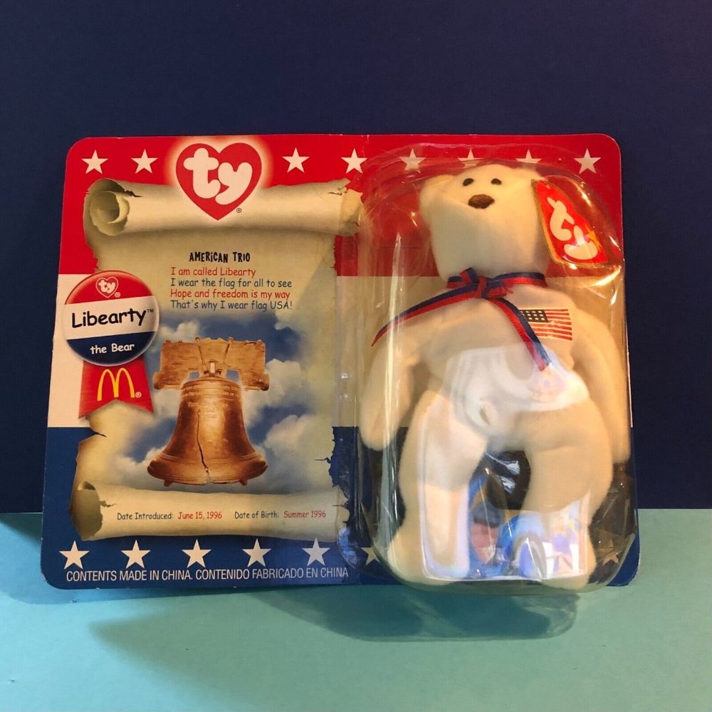 TY McDonald's Beanie Baby "Libearty the Bear" 1996 w/TAG ERRORS